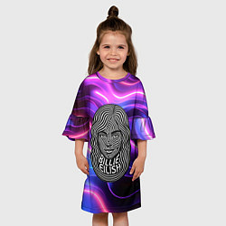 Платье клеш для девочки Портрет Билли Айлиш из линий, цвет: 3D-принт — фото 2