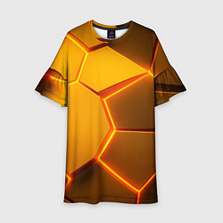 Платье клеш для девочки Желтые неоновые соты - текстура, цвет: 3D-принт
