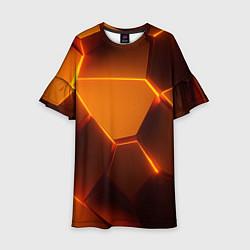 Платье клеш для девочки Оранжевые объемные пластины, цвет: 3D-принт