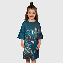 Платье клеш для девочки Попугай акварельный - big picture, цвет: 3D-принт — фото 2