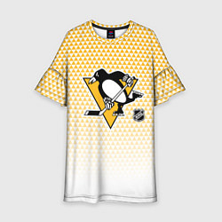 Платье клеш для девочки Питтсбург Пингвинз - желтый и белый, цвет: 3D-принт