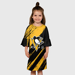 Платье клеш для девочки Питтсбург Пингвинз - брызги краски, цвет: 3D-принт — фото 2