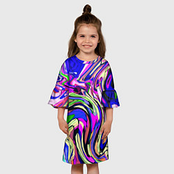 Платье клеш для девочки Абстракция пластика синий, цвет: 3D-принт — фото 2