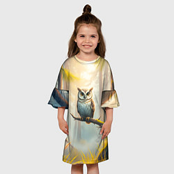 Платье клеш для девочки Сова в мрачном лесу, цвет: 3D-принт — фото 2
