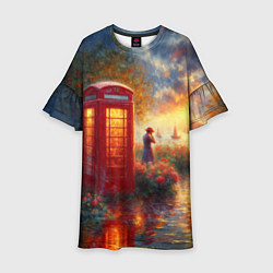 Платье клеш для девочки Пейзаж с красной телефонной будкой, цвет: 3D-принт
