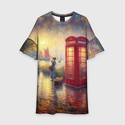 Платье клеш для девочки Женщина у телефонной будки на набережной, цвет: 3D-принт