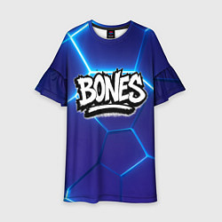 Платье клеш для девочки Bones белое лого на синих плитах, цвет: 3D-принт