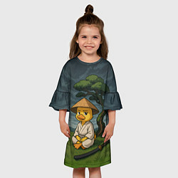 Платье клеш для девочки Утенок самурай - медитация, цвет: 3D-принт — фото 2