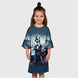 Платье клеш для девочки Крутой Бендер рядом с Ламборджини, цвет: 3D-принт — фото 2