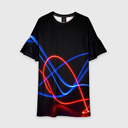 Детское платье Красно синие неоновые линии на черном фоне