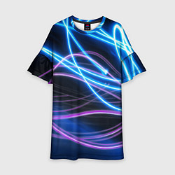 Платье клеш для девочки Неоновая абстракция на темном, цвет: 3D-принт