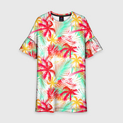 Платье клеш для девочки Palm red yellow, цвет: 3D-принт