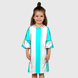 Платье клеш для девочки Color light blue white lines, цвет: 3D-принт — фото 2