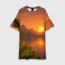 Платье клеш для девочки Закат - Minecraft, цвет: 3D-принт