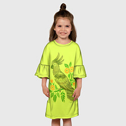Платье клеш для девочки Попугай с маргаритками, цвет: 3D-принт — фото 2
