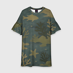 Платье клеш для девочки Подводный камуфляж из рыб, цвет: 3D-принт