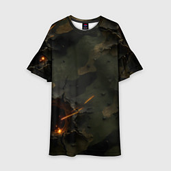 Платье клеш для девочки Огненные следы от пуль на камуфляже, цвет: 3D-принт