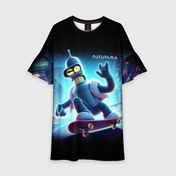 Платье клеш для девочки Bender is a skateboarder in neon street - ai art, цвет: 3D-принт