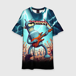 Платье клеш для девочки Бендер рок гитарист - группа Футурама, цвет: 3D-принт