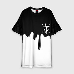 Платье клеш для девочки Doom logo жидкие краски, цвет: 3D-принт