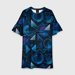 Платье клеш для девочки Футуристическая сине-фиолетовая абстракция с хакер, цвет: 3D-принт