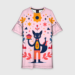 Платье клеш для девочки Лиса с пирогом стилизованная, цвет: 3D-принт