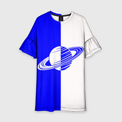Платье клеш для девочки Сатурн сине-белый, цвет: 3D-принт