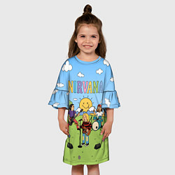 Платье клеш для девочки Nirvana мультяшный стиль на поляне, цвет: 3D-принт — фото 2