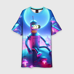Платье клеш для девочки Bender bending robot on the amazing neon mushroom, цвет: 3D-принт