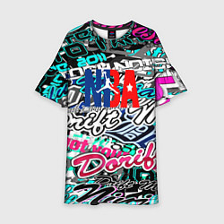 Платье клеш для девочки NBA надписи текстура, цвет: 3D-принт