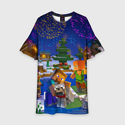Платье клеш для девочки Новый год в Майнкрафт, цвет: 3D-принт