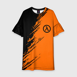 Платье клеш для девочки Half Life - black and orange, цвет: 3D-принт