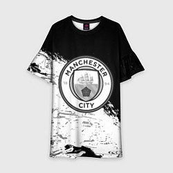 Платье клеш для девочки Манчестер сити черно белые краски, цвет: 3D-принт