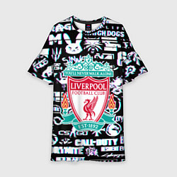 Платье клеш для девочки Логотипы игр Ливерпуль глитч, цвет: 3D-принт