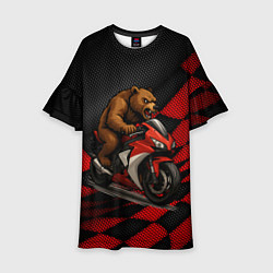 Платье клеш для девочки Медведь мотоциклист, цвет: 3D-принт