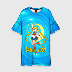 Платье клеш для девочки Sailor Moon и луна, цвет: 3D-принт