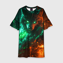 Платье клеш для девочки Мифический волк в огне, цвет: 3D-принт