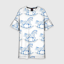 Платье клеш для девочки Лошадка качалка гжель, цвет: 3D-принт