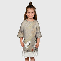 Платье клеш для девочки Журавли зимняя акварель, цвет: 3D-принт — фото 2