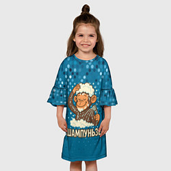 Платье клеш для девочки Шампуньзе - обезьянка моется, цвет: 3D-принт — фото 2