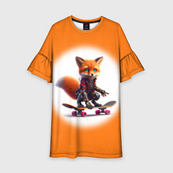 Платье клеш для девочки Cyber fox cub is a cool skateboarder - ai art, цвет: 3D-принт