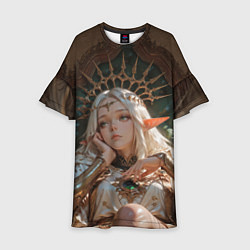 Платье клеш для девочки Беловолосая королева эльфов на троне, цвет: 3D-принт