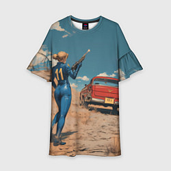 Платье клеш для девочки Fallout девушка и старое авто, цвет: 3D-принт