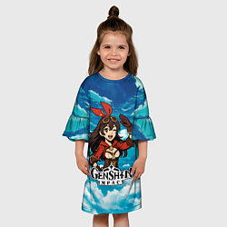 Платье клеш для девочки Эмбер из Genshin Impact в облаках, цвет: 3D-принт — фото 2