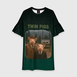Платье клеш для девочки Twin Pigs пародия, цвет: 3D-принт
