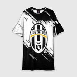 Платье клеш для девочки Ювентус полосы краски текстура, цвет: 3D-принт