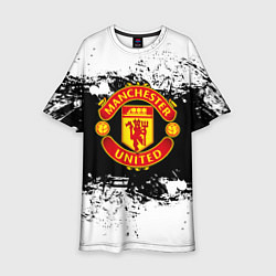Платье клеш для девочки Манчестер Юнайтед черно белые краски лого, цвет: 3D-принт