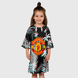 Платье клеш для девочки Манчестер Юнайтед тропики глитч, цвет: 3D-принт — фото 2