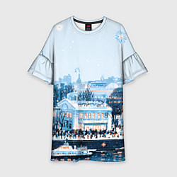 Платье клеш для девочки Иллюстрация Московский новый год, цвет: 3D-принт