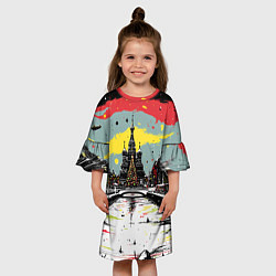 Платье клеш для девочки Праздничная новогодняя Москва, цвет: 3D-принт — фото 2